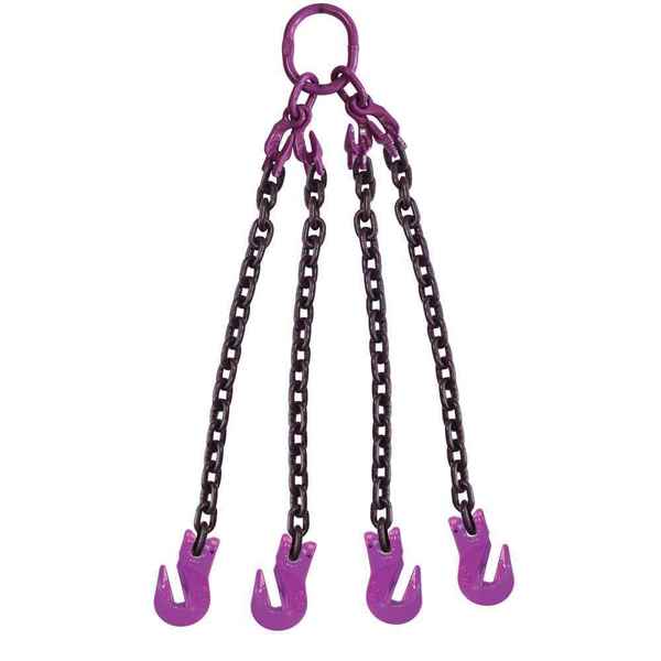 Us Cargo Control 3/8" x 10' - Adjustable 4 Leg Chain Sling w/ Grab Hooks - Grade 100 38G100QOGA-10